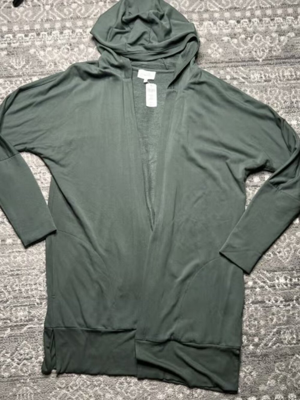 Soma NWT Weekend WKND Soft Lounge Hooded Wrap Cardigan Large Olive Green Stretch